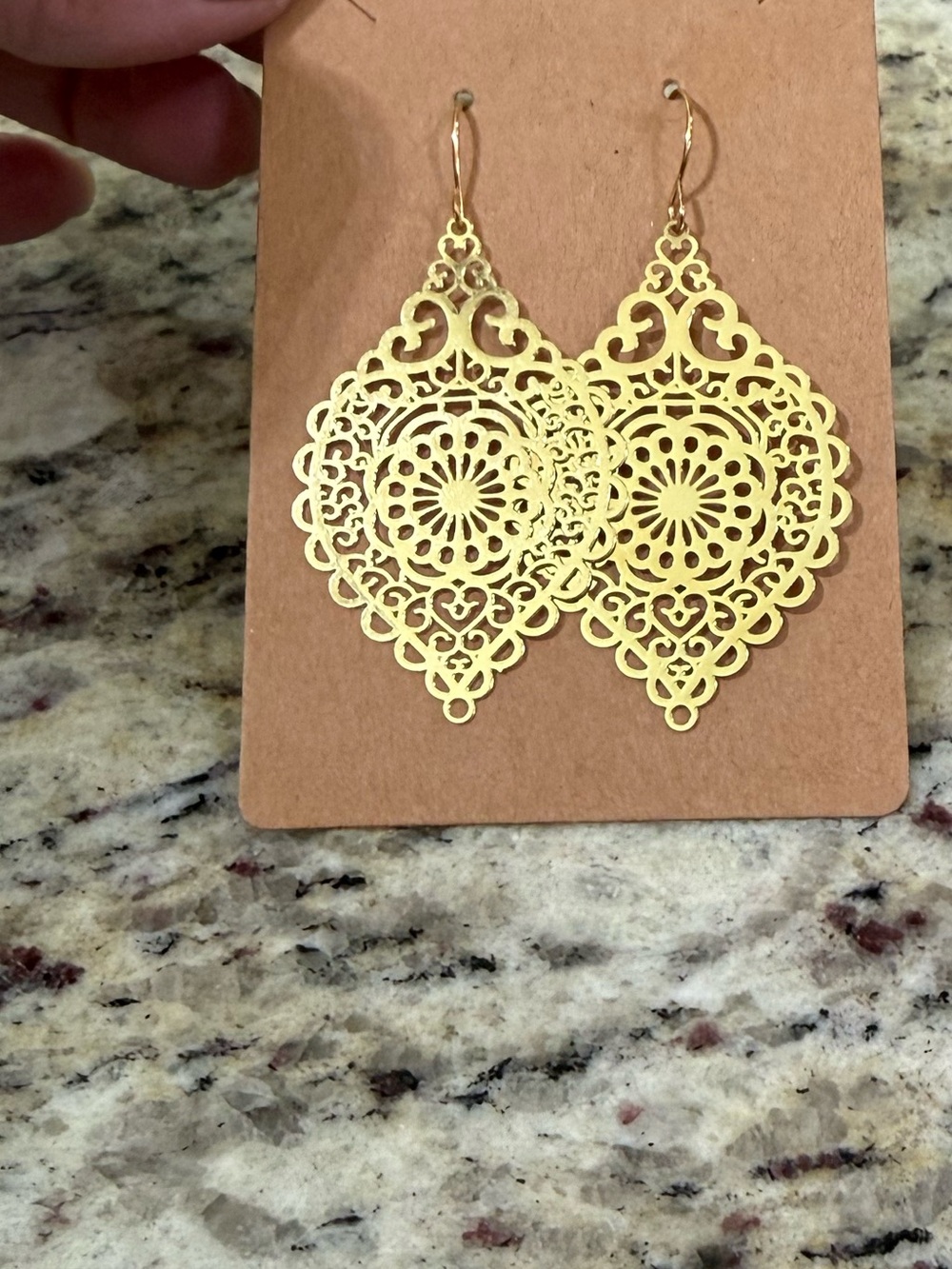 Gold Filigree Dangle Earrings Lightweight Boho Statement Earrings New